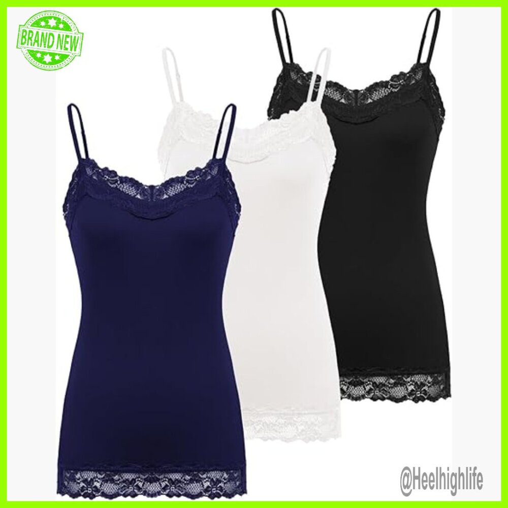 Adjustable Spaghetti Strap Lace Trim Camisole Tan… - image 1